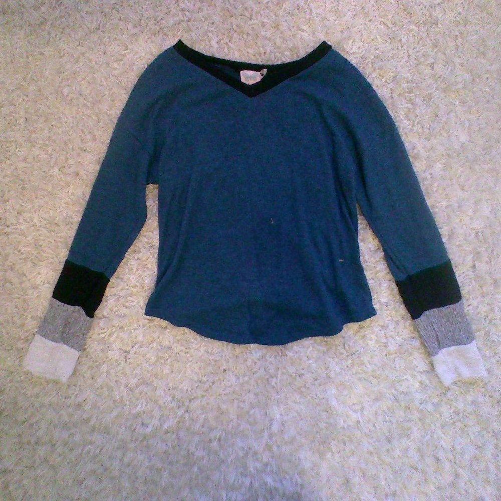 Kids dark turquiose color block long sleeve shirt